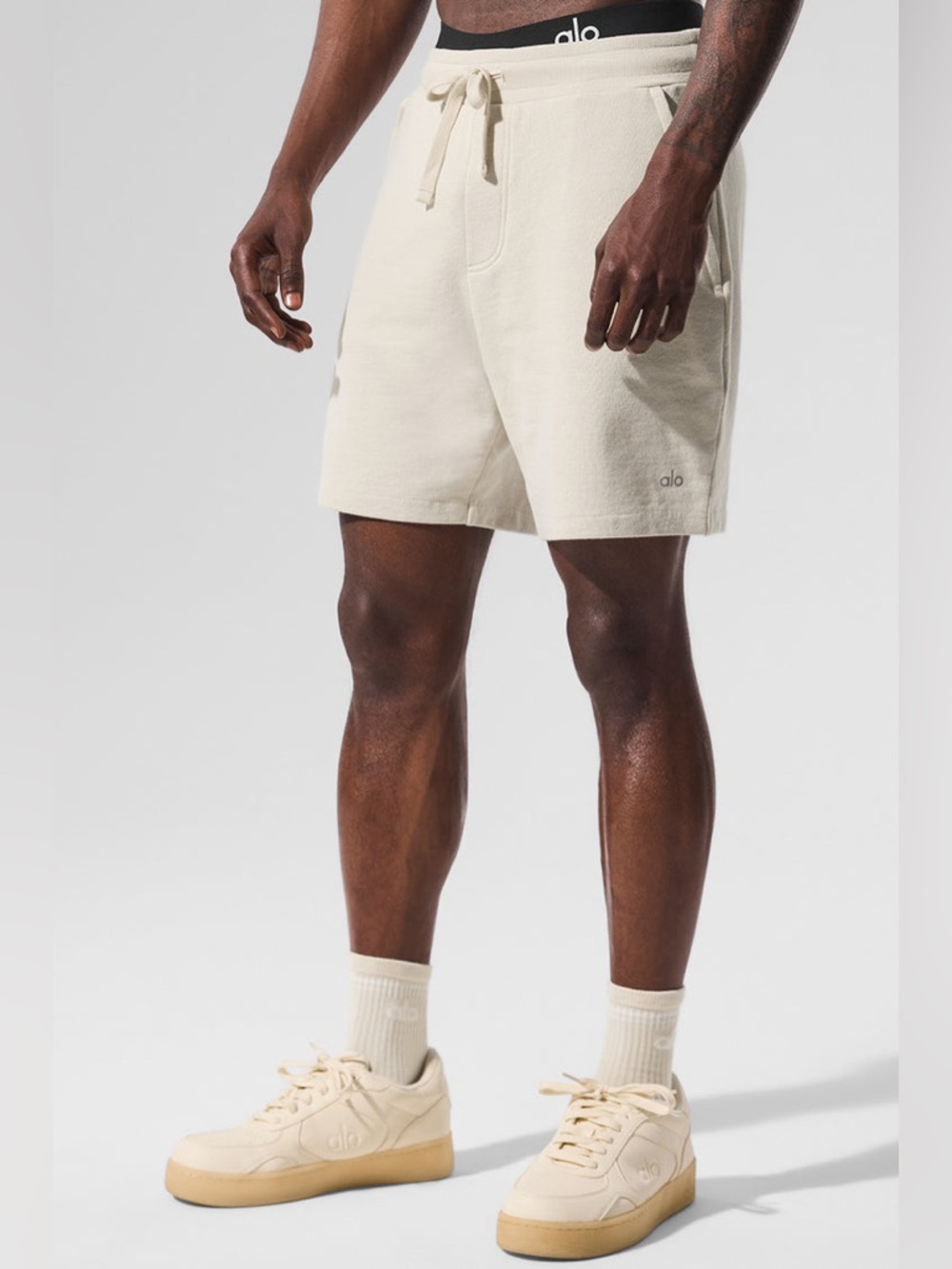 ALO Yoga Chill Short in Bone Beige Size Large Sweatshorts French Terry Cotton